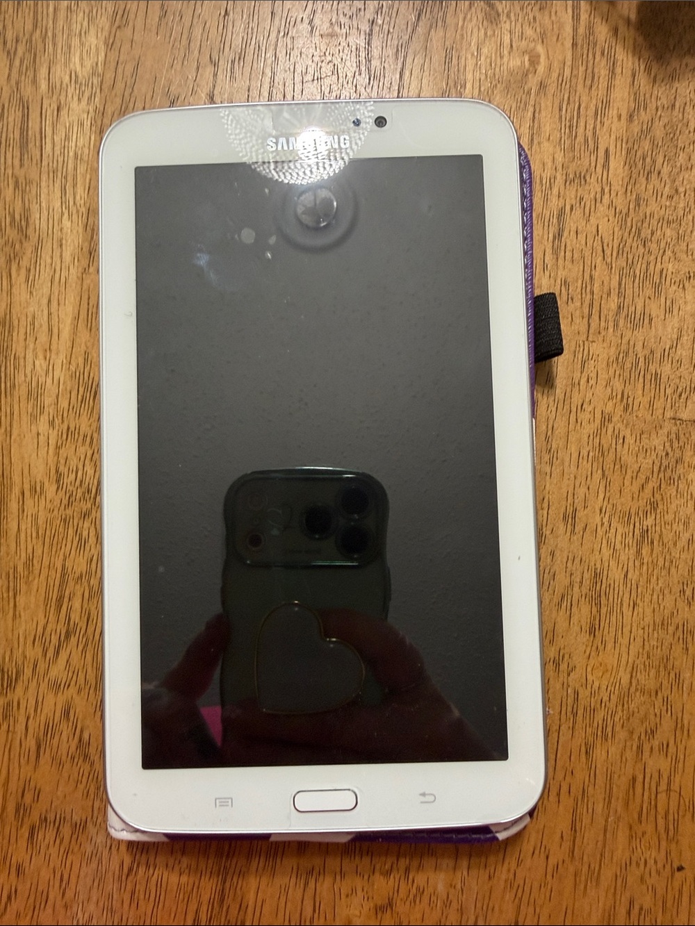 Samsung Galaxy Tab 3 White Tablet with Purple Cover Accent